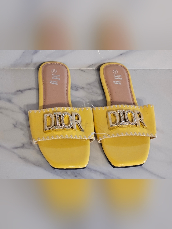 Dior Shoes - Gorgeous Inspired Yellow 'DIOR' Slide Sandals Blingy Logo Accent - Sz 8